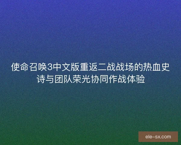 使命召唤3中文版重返二战战场的热血史诗与团队荣光协同作战体验